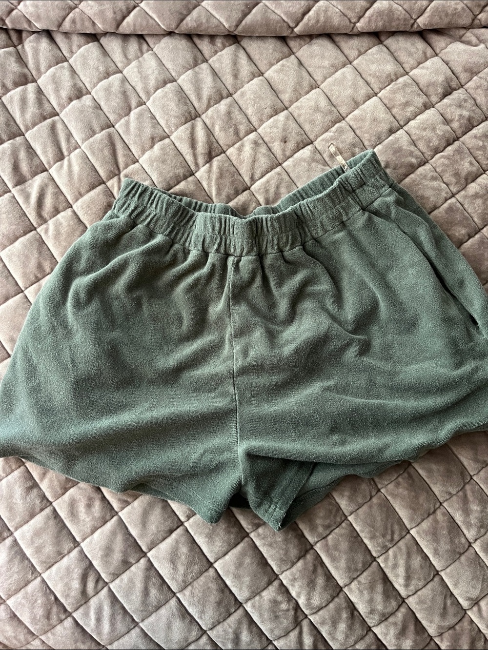 Kittenish Olive Green Plush Lounge Shorts